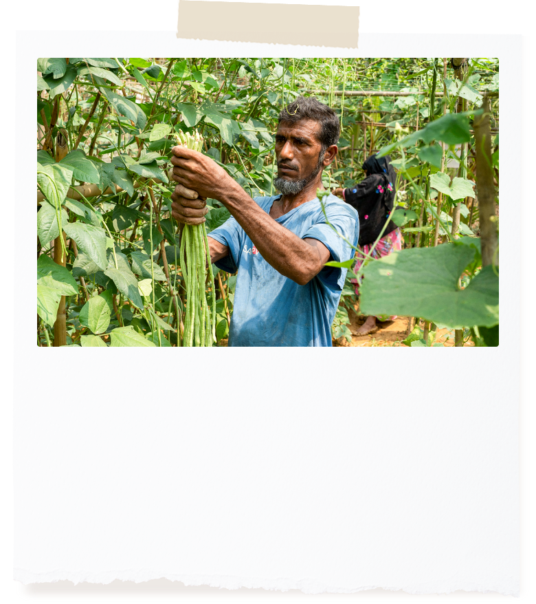 숲속에서 나무 줄기를 손으로 묶고 있는 농부의 모습